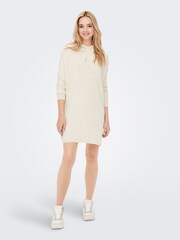 ONLY Cream Knitted Hooded Cosy Lounge Jumper Dress - Image 3 of 6