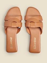 Sosandar Brown Cross Strap Flat Leather Mule Sandals - Image 2 of 3