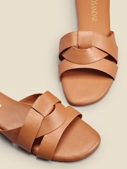 Sosandar Brown Cross Strap Flat Leather Mule Sandals - Image 3 of 3