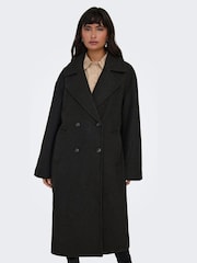 ONLY Dark Grey Double Breasted Button Up Smart Longline Coat - Image 1 of 7
