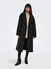 ONLY Dark Grey Double Breasted Button Up Smart Longline Coat - Image 3 of 7