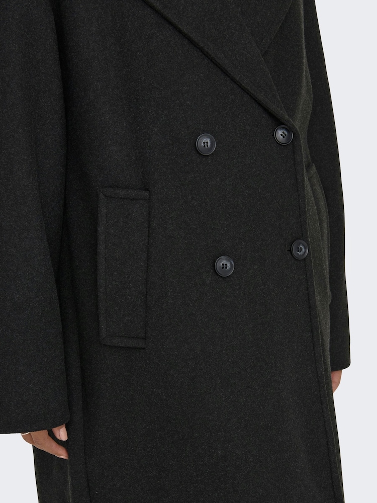 ONLY Dark Grey Double Breasted Button Up Smart Longline Coat - Image 4 of 7