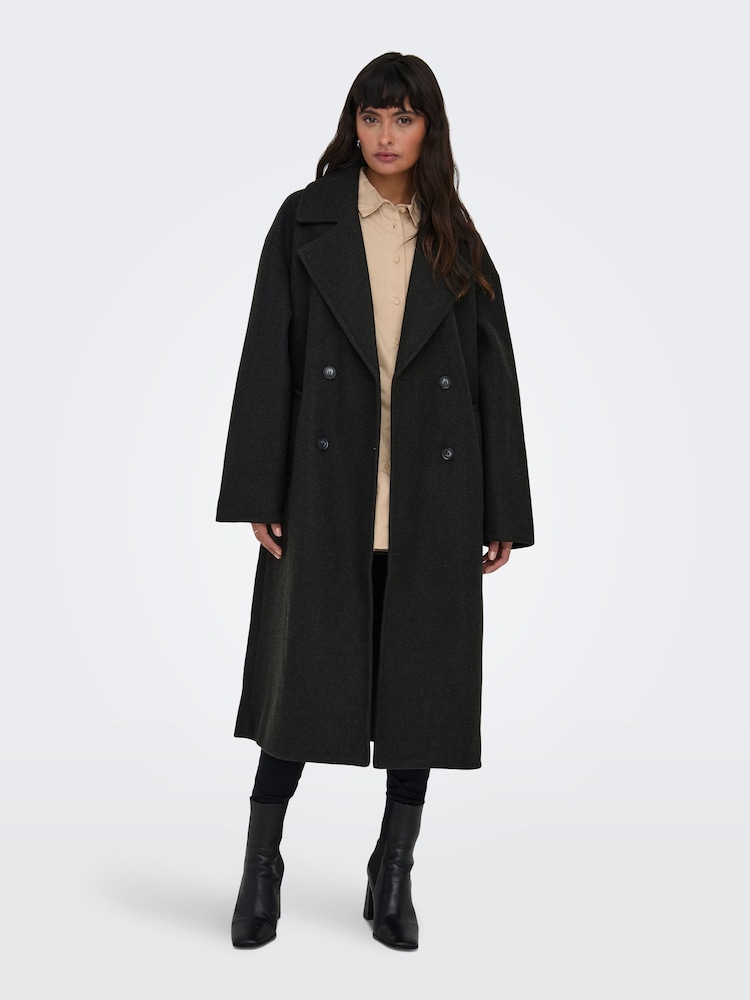 ONLY Dark Grey Double Breasted Button Up Smart Longline Coat - Image 5 of 7