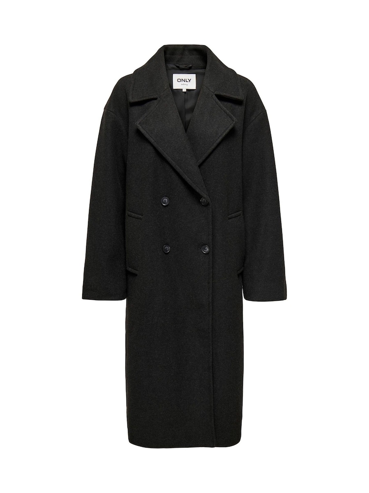 ONLY Dark Grey Double Breasted Button Up Smart Longline Coat - Image 6 of 7