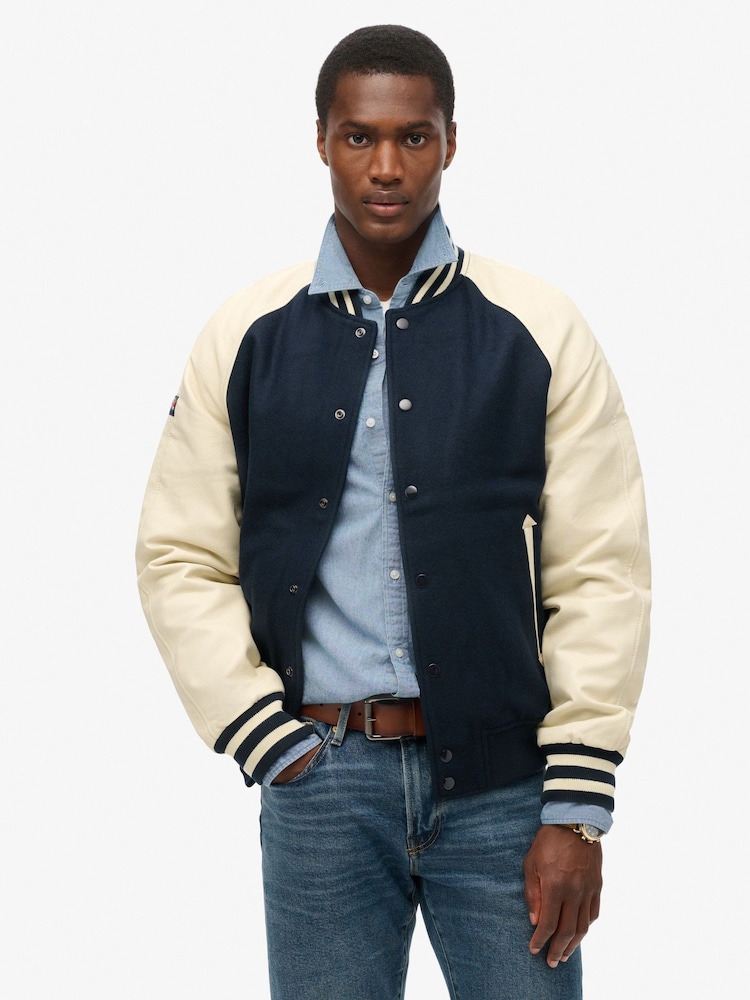 Blau - Superdry Varsity Bomberjacke im College-Stil - Bild 1 von 5