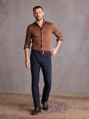 Rust Brown Slim Fit Single Cuff Signature Trimmed Shirt - Image 2 of 10