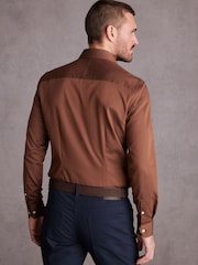 Rust Brown Slim Fit Single Cuff Signature Trimmed Shirt - Image 3 of 10