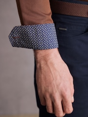 Rust Brown Slim Fit Single Cuff Signature Trimmed Shirt - Image 5 of 10