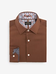 Rust Brown Slim Fit Single Cuff Signature Trimmed Shirt - Image 6 of 10