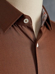 Rust Brown Slim Fit Single Cuff Signature Trimmed Shirt - Image 7 of 10