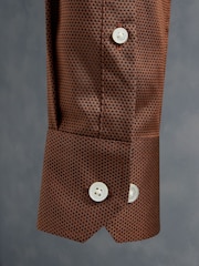 Rust Brown Slim Fit Single Cuff Signature Trimmed Shirt - Image 8 of 10
