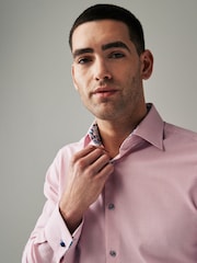 Light Pink Regular Fit Trimmed Easy Care Double Cuff Shirt - Image 4 of 10