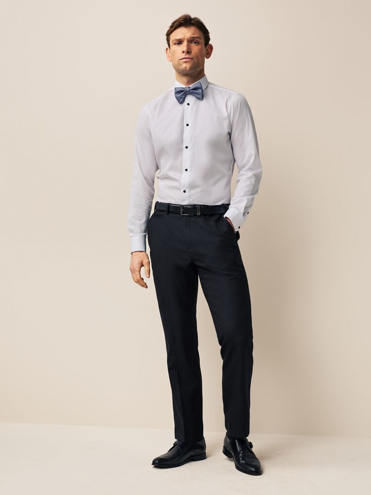 White/Dusky Blue Slim Fit Single Cuff Occasion Shirt And Bow Tie Set - Image 2 of 7