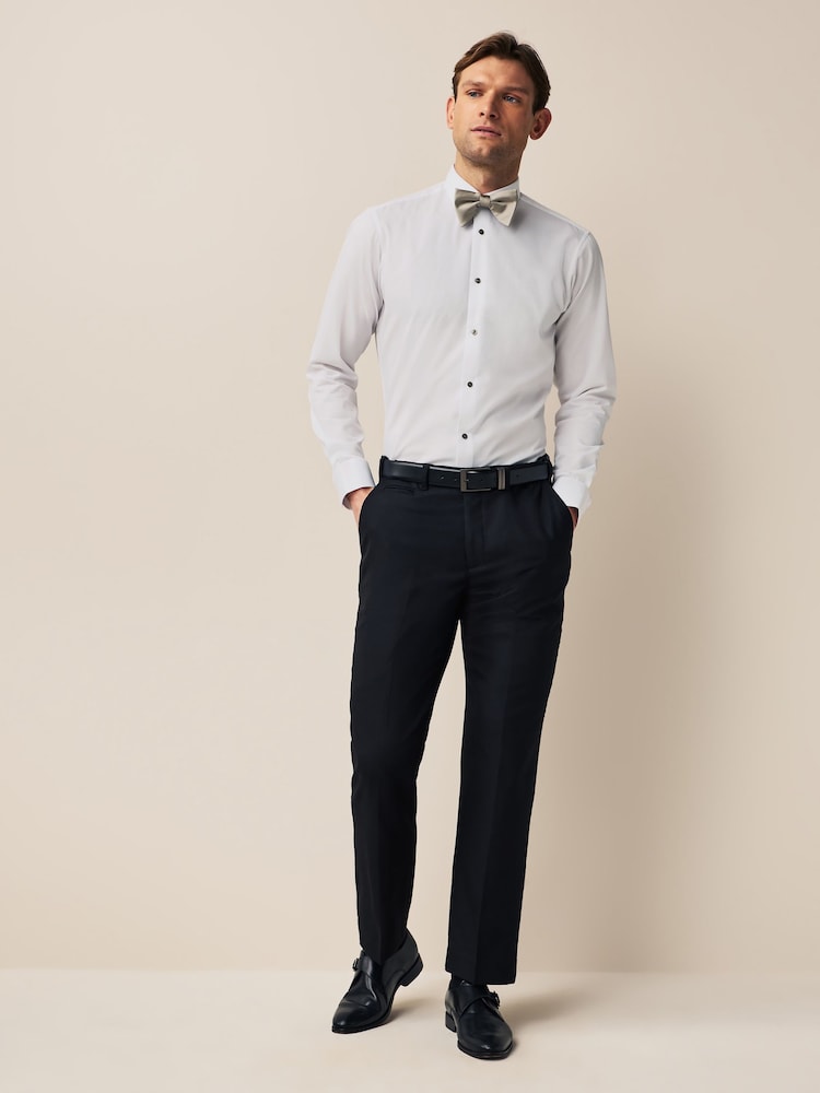 White/Neutral Brown Slim Fit Single Cuff Occasion Shirt And Bow Tie Set - Image 1 of 5