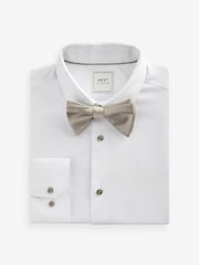 White/Neutral Brown Slim Fit Single Cuff Occasion Shirt And Bow Tie Set - Image 4 of 5