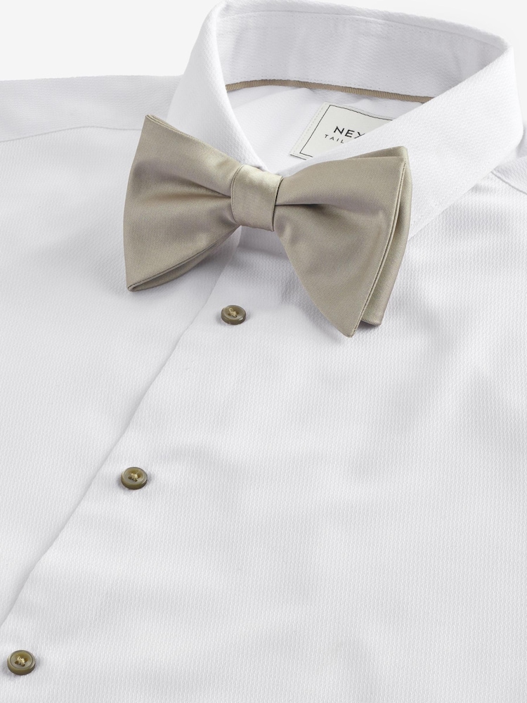 White/Neutral Brown Slim Fit Single Cuff Occasion Shirt And Bow Tie Set - Image 5 of 5