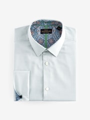 Sage Green Slim Fit 100% Cotton Double Cuff Signature Textured Trimmed Formal Shirt - Image 5 of 6