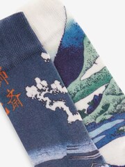 Blue Hokusai 2 Pack Digital Printed Socks - Image 4 of 4