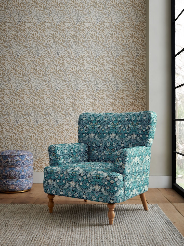Clarke & Clarke William Morris Strawberry Thief Teal Aurelio Accent Chair - Image 1 of 8 Clarke & Clarke William Morris Strawberry Thief Teal Aurelio Accent Chair - Image 1 of 8