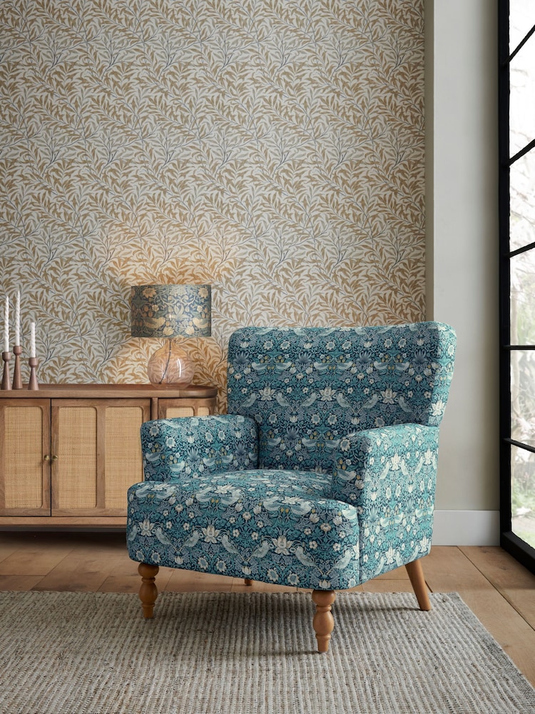 Clarke & Clarke William Morris Strawberry Thief Teal Aurelio Accent Chair - Image 2 of 8 Clarke & Clarke William Morris Strawberry Thief Teal Aurelio Accent Chair - Image 2 of 8