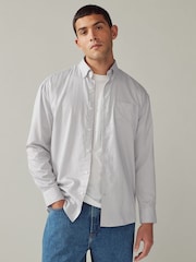 Grey EDIT Relaxed Fit 100% Cotton Single Cuff Striped Oxford Shirt - Image 1 of 8