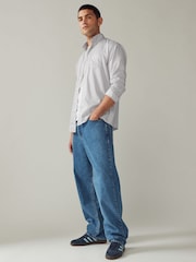 Grey EDIT Relaxed Fit 100% Cotton Single Cuff Striped Oxford Shirt - Image 2 of 8
