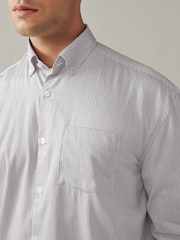 Grey EDIT Relaxed Fit 100% Cotton Single Cuff Striped Oxford Shirt - Image 4 of 8