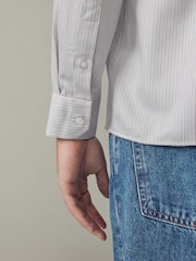 Grey EDIT Relaxed Fit 100% Cotton Single Cuff Striped Oxford Shirt - Image 5 of 8