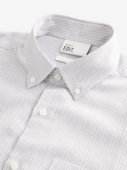 Grey EDIT Relaxed Fit 100% Cotton Single Cuff Striped Oxford Shirt - Image 7 of 8