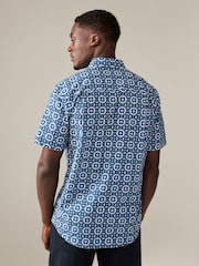 Light Blue/Blue Geometric Regular Fit 100% Cotton Printed Short Sleeve Shirt - Image 3 of 7