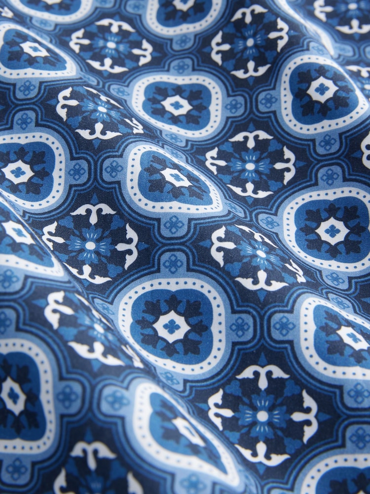 Light Blue/Blue Geometric Regular Fit 100% Cotton Printed Short Sleeve Shirt - Image 7 of 7