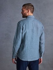 Navy Blue Regular Fit Signature Baird McNutt Irish 100% Linen Trimmed Oxford Shirt - Image 3 of 9
