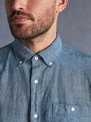 Navy Blue Regular Fit Signature Baird McNutt Irish 100% Linen Trimmed Oxford Shirt - Image 5 of 9