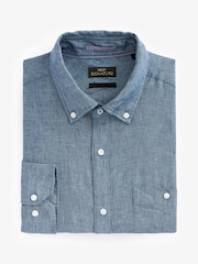 Navy Blue Regular Fit Signature Baird McNutt Irish 100% Linen Trimmed Oxford Shirt - Image 7 of 9