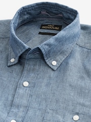 Navy Blue Regular Fit Signature Baird McNutt Irish 100% Linen Trimmed Oxford Shirt - Image 8 of 9