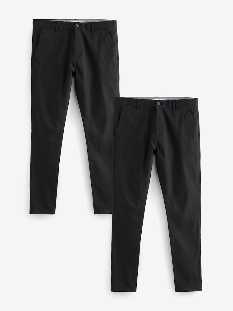 Black Skinny Stretch Chino Trousers 2 Pack - Image 2 of 13 Black Skinny Stretch Chino Trousers 2 Pack - Image 2 of 13