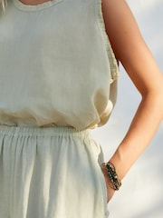 Sage Green Premium 100% Linen Wide Leg Trousers - Image 5 of 6