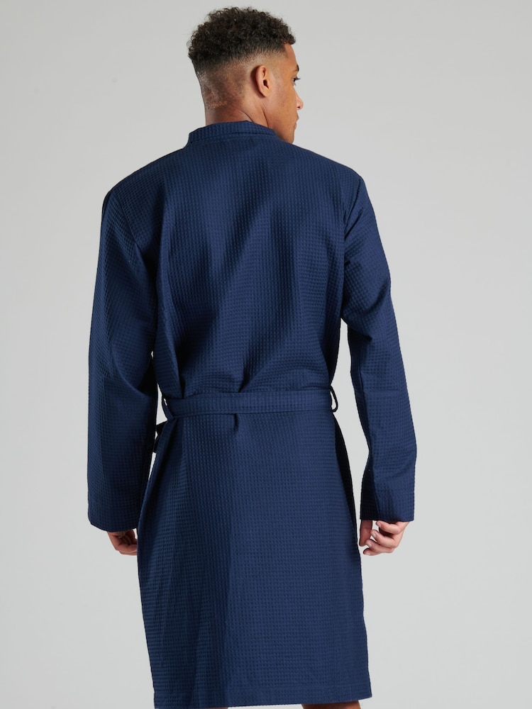Loungeable Blue Mens 100% Cotton Waffle Dressing Gown - Image 2 of 6