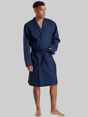 Loungeable Blue Mens 100% Cotton Waffle Dressing Gown - Image 3 of 6