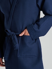 Loungeable Blue Mens 100% Cotton Waffle Dressing Gown - Image 4 of 6