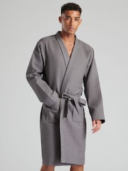 Loungeable Grey Mens 100% Cotton Waffle Dressing Gown - Image 1 of 2