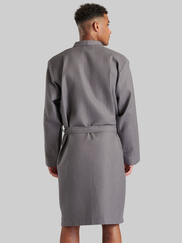 Loungeable Grey Mens 100% Cotton Waffle Dressing Gown - Image 2 of 2