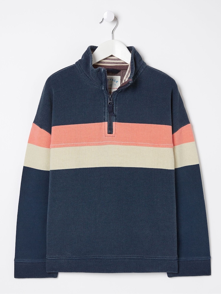 FatFace Blue Colourblock Boxy Airlie Sweat Top - Image 4 of 4