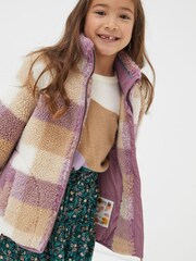 FatFace Purple Check Teddy Coat - Image 1 of 4