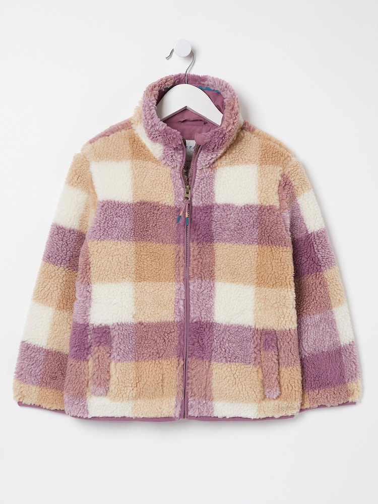 FatFace Purple Check Teddy Coat - Image 4 of 4