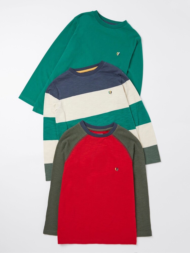 FatFace Green Long Sleeve T-Shirt 3 Pack - Image 1 of 5