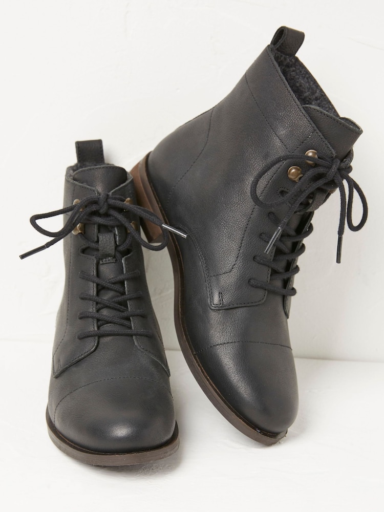FatFace Black Catrin Lace Up Ankle Boots - Image 2 of 4 FatFace Black Catrin Lace Up Ankle Boots - Image 2 of 4
