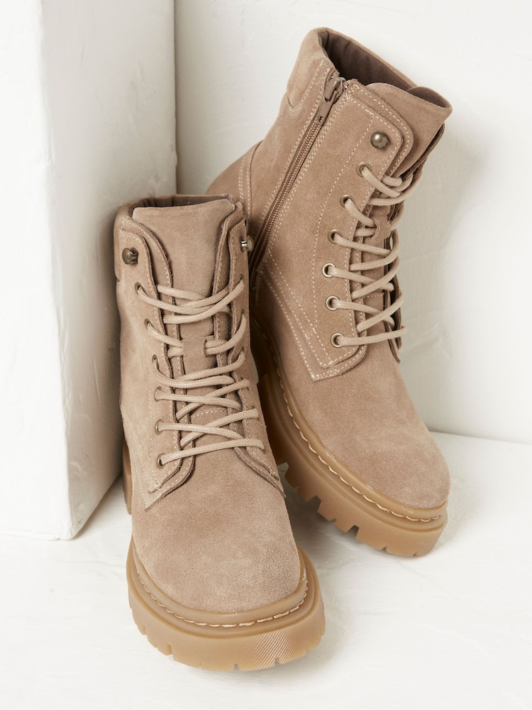 FatFace Natural Eliza Suede Ankle Worker Boots - Image 2 of 5