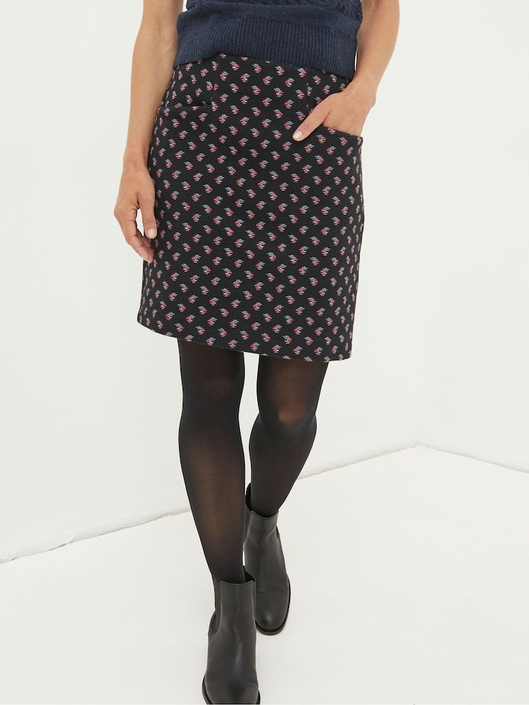 FatFace Black Jennie Floral Geo Jersey Skirt - Image 1 of 5