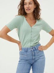 FatFace Green Olivia Pointelle T-Shirt - Image 1 of 4